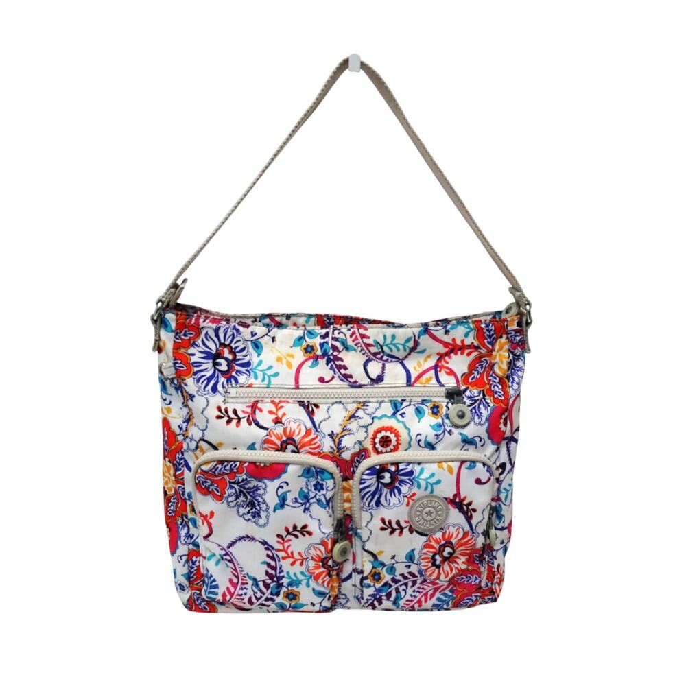 Kipling Floral Shoulder Bag Tote – White Multicolor